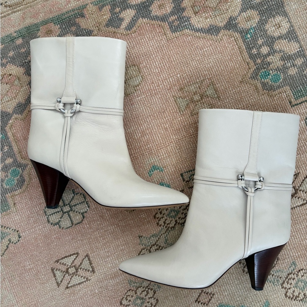 Isabel Marant Cream Heeled Boots Wooden Heel Size 39